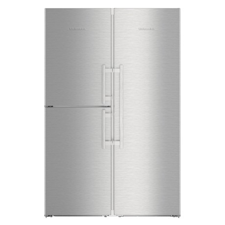 Side by side Liebherr SBSes 8483, 688 L, No Frost, BioFresh, Display electronic, SuperCool, Functie vacanta, IceMaker, Raft sticle, H 185 cm, Inox